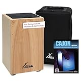 XDrum Cajon Primero Natur - Kistentrommel inkl. Rucksacktasche und Schule -...