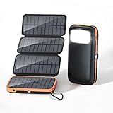 CONXWAN Solar Powerbank 26800mAh Solarladegerät mit 4 Solarpanel und 3 Ausgängen, USB C...