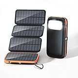 CONXWAN Solar Powerbank 26800mAh Solarladegerät mit 4 Solarpanel und 3 Ausgängen, USB C...