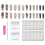 Drücken Sie Auf Nagel Lange Falsche Nagelschwarz Golden Bling Stick Auf Nagel...
