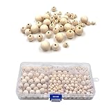 VIKY® Holzperlen zum Auffädeln mit Aufbewahrungskiste, 300 Stück Holzkugeln mit Loch 6...