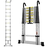 gymount Teleskopleiter 3,8 m, Leiter Ausziehbar mit Stabilisator und Abnehmbaren Haken,...