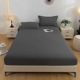 Grewod Spannbettlaken 200x220 Höhe 30cm, Polyester Baumwolle Spannbetttuch Schwarz Grau...