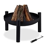 Relaxdays Feuerschale, Ø 60 cm, inkl. Schürhaken, Garten & Terrasse, Outdoor...