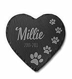 Großer Herz Grabstein Hund | Katze aus Schiefer mit Gravur 25x25 cm - Tier...