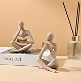 SIETIOJI 2 Stücke Wohnkultur Sandstein Lesen Denker Statue Moderne Figuren Abstrakte...