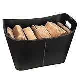 Schramm® Kaminholzkorb aus Kunstleder schwarz mit Griffen wählbar in rund oder...