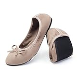 Greatonu Damen Geschlossene Ballerinas Flach Freizeit Tanzschuhe, Beige, 39 EU