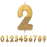 Talking Tables Gold Nummer 2 Geburtstagskerze mit Glitzer – Tortendekoration für...
