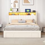 LSFYYDS Polsterbett Doppelbett 160x200 cm mit LED-Kopfteil und USB-Port Betten mit...