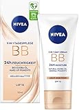 NIVEA 5 IN 1 Tagespflege BB 24h Feuchtigkeit LSF 15, getönte Tagescreme für helle...