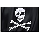 TRIXES Große Piratenflagge Jolly Rodger im Totenkopfdesign mit Ringösen zum...