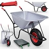 ONBEST Schubkarre mit 100 Liter vollverzinkt Silber – 250 kg Tragkraft –...