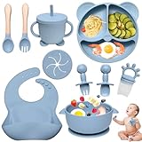 Dazhtu 10 Stücke Silikon Baby Geschirrset, Kindergeschirr Baby-Teller Rutschfest mit...