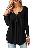 AMORETU T-Shirt Damen V-Ausschnitt Knopfleiste Bluse Solide Tunika Sommer Tops ,...