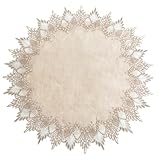 URROMA Runde Deckchen aus Leinen, 60 x 60 cm, beige Tischdecke mit Spitzenbesatz,...