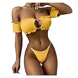 OIUHJN Badeanzug Damen Badebikini Damen Rüschen Metallkette hoch geschnitten gerippt Set...
