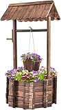 FANTASK 56x56x114cm Holzbrunnen mit Dach Wunschbrunnen, Garten Dekoration, Blumenkübel...