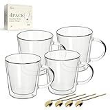 LIBWYS 4er Set Doppelwandige Latte Macchiato Gläser mit Löffel 350ml, Hitzebeständige...