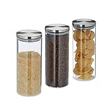 Relaxdays Vorratsglas 3er Set, luftdicht, Edelstahl Deckel, für Pasta, Müsli &...