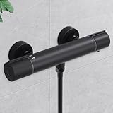 HOMELODY Duscharmatur mit Thermostat Schwarz - Aufputz Mischbatterie Dusche mit 38°C...