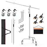 EMART C Stand 330cm, Verstellbares Edelstahl-Beleuchtungsstativ mit 126cm Haltearm und...
