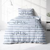 Träumschön Renforce Bettwäsche 135x200 Blau Weiß gestreift - MOIN Marine...