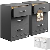 Casaria® Nachttisch 2er Set 54x39x28cm LED Holz 3 Schubladen Boxspringbett Schlafzimmer...