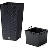 Prosperplast Blumentopf in Rattan-Optik Pflanzkübel mit Einsatz | 26,5 x 26,5 x 50 cm |...
