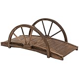 Outsunny Gartenbrücke aus Tannenholz, Holzbrücke mit Rad Design, Teichbrücke bis 150 kg...