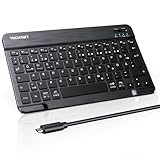 TECKNET Wiederaufladbare Bluetooth-Tastatur, mit 80cm USB Kabel, Ultra Dünn Wireless...