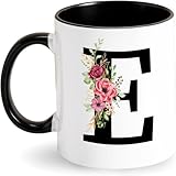 Personalisierte Tasse Buchstabe Kaffeetasse - Alphabet Keramiktasse - Tasse mit Blumen...