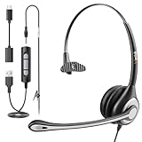Wantek PC-Headset mit Mikrofon,USB/3,5-mm/Type-c-Anschluss 3 In-1 USB Headset,...