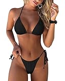 DOULAFASS Bikini Damen Set Sexy Triangel String Bikini Brazilian Style 2tlg Falten Tanga...