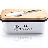 Butterdose mit Holzdeckel，Butterdose edelstahl Butterglocke für 250 g...