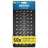 ABSINA 50er Pack Alkaline Knopfzellen Sortiment - 10x AG1 / 15x AG3 / 10x AG4 / 10x AG10 /...