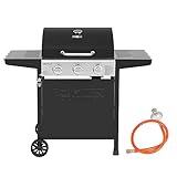 Royal Gourmet Gasgrill Grillwagen 3 Brenner 9 kW Camping Gaskocher mit Kochplatte,...