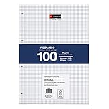 Miquelrius - Nachfüllpackung 100 Blatt, 4 mm Raster & Rand, A4 Format, 4-Loch gestanzt,...