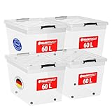 ATHLON TOOLS 4x 60 L Aufbewahrungsboxen mit Deckel, lebensmittelecht - Verschlussclips -...