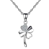 Damen Halskette aus Sterling Silber 925, Kette mit Kleeblatt Anhänger,...