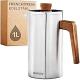 Cosumy French Press aus Edelstahl und FSC Holz - 1 Liter - Doppelwandige Thermo...