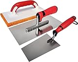 Maurerfreund, 3-teiliges Set mit Putzer-Werkzeugen, Edelstahl-Glättekelle mit Softgriff,...
