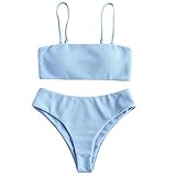 ZAFUL Damen Bikini Set, Texture Bandeau Bikini Set mit Gepolsterter High Cut...