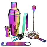 Samnuerly 8-teiliges Edelstahl-Set, galvanischer bunter Shaker, Cocktail-Shaker,...