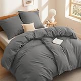 BEDSURE Bettwäsche 135x200 Baumwolle 4teilig - Bettwäsche-Sets Grau Bettbezug 2er Set...