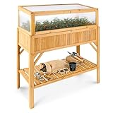 Arebos Hochbeet aus Holz mit Frühbeet-Aufsatz und Ablagefach | für Garten, Balkon und...