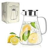 LIBWYS 1700ml Glaskaraffe mit Deckel - Wasserkaraffe aus Borosilikatglas, Karaffe Glas...