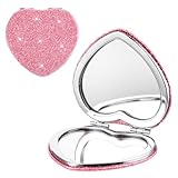 Herzförmiger Taschenspiegel Klappbar,Mabor PU Rosa Mini Spiegel 1x/2x Vergrößerung...