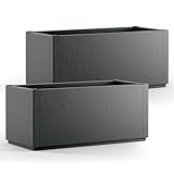 Casaria® 2X Blumenkasten 'Ethica' 80L 80x36x35cm Ablaufboden Kunststoff Winterfest Garten...