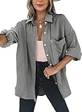 Dokotoo Bluse Damen Musselin Langarmshirt Baumwolle Lässig Oberteile Hemd Langarm...
